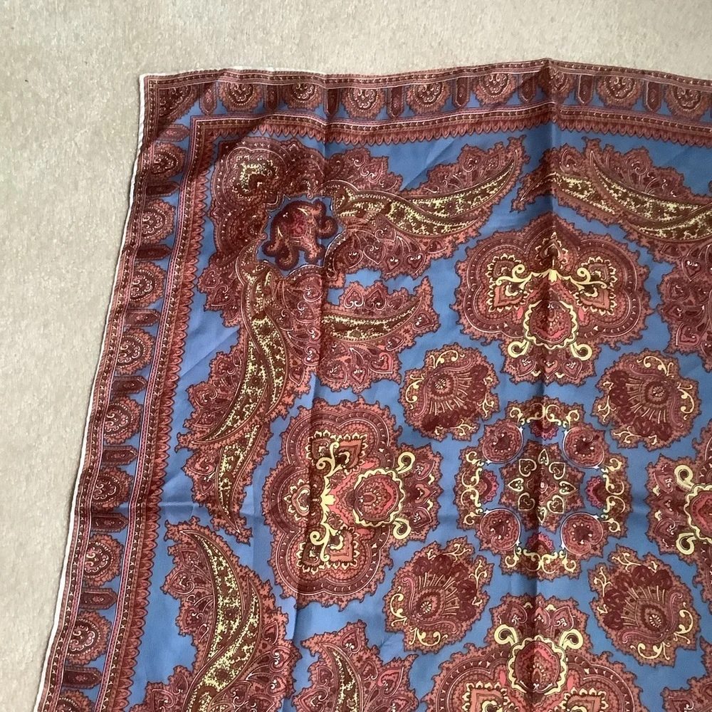 Blue/Bronze Paisley 27” Acetate Scarf Made in Japan